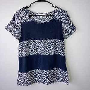 Navy Blue and White Patterned Top